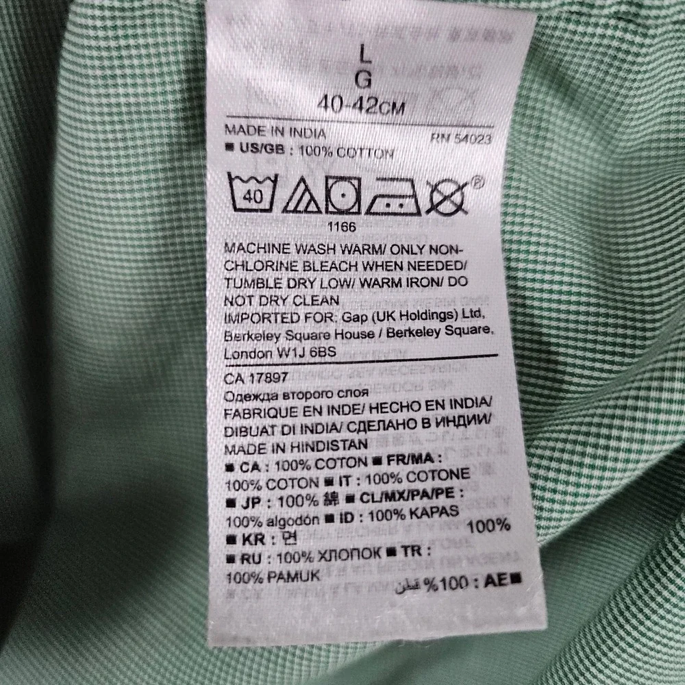 Banana Republic Men's Shirt Size L Green Nailhead Camden‎ Fit Lightweight STAIN
